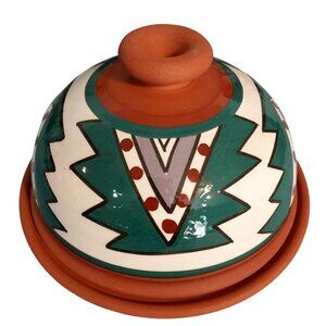 Garlic Keeper Baker Dish with Lid Terrcotta Clay Tagine Hand Painted Signed